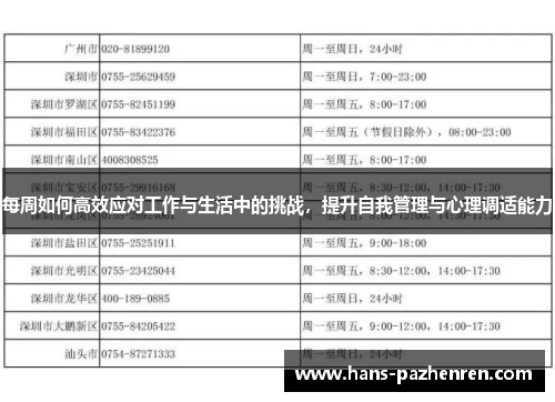 每周如何高效应对工作与生活中的挑战,提升自我管理与心理调适能力 每周如何高效应对工作与生活中的挑战,提升自我管理与心理调适能力