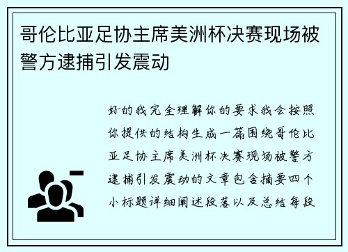 哥伦比亚足协主席美洲杯决赛现场被警方逮捕引发震动