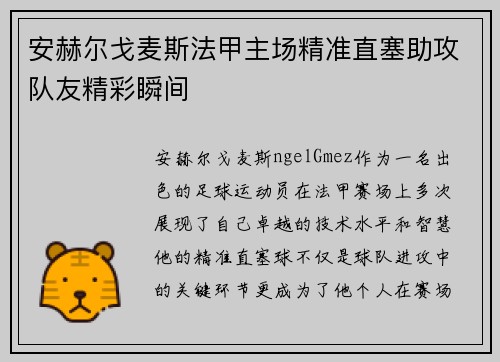 安赫尔戈麦斯法甲主场精准直塞助攻队友精彩瞬间